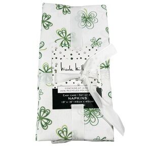 NEW Nicole Miller St Patrick’s Day White Napkins with Green Clover Design Set/6